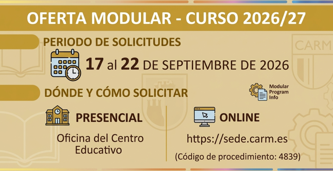 Abierto el plazo de solicitud para la Oferta Modular del curso 2026/27